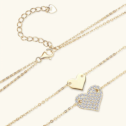 Collar Plata 925 Sterling Silver Heart Pendant Necklace 1.5mm&1.3mm Moissanite Necklaces For Women Double Chain Jewellry