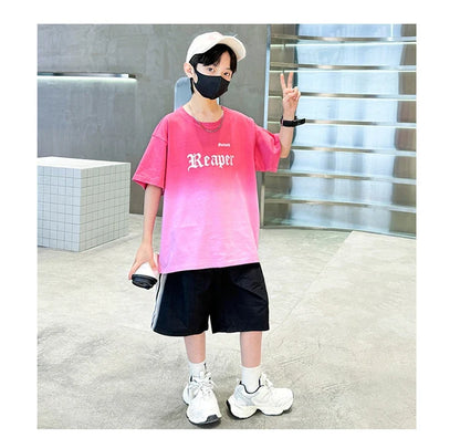 Children Summer Set for Boy Cotton Short Sleeve T-shirt And Shorts Clothing Set Kids Hip Hop Rapper Outfit Suit 2 Pcs Tracksuit