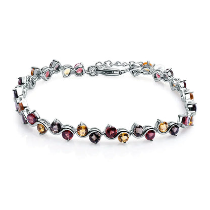 Natural Garnet Citrine Smoky Quartz Tennis Bracelet 925 Sterling Silver Gemstone Bracelet Fine Jewelry For Women
