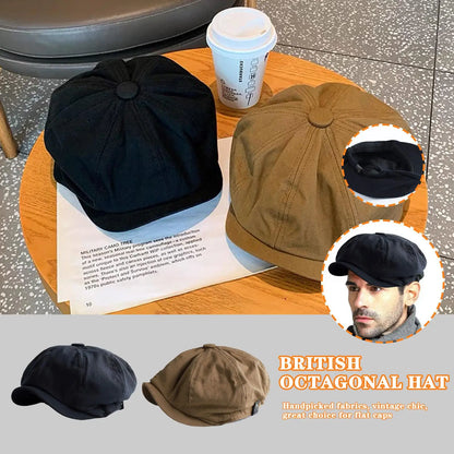 British Style Newsboy Men Cotton Ascot Dad Khaki Male Spring Autumn Vintage Brand Octagonal Flat