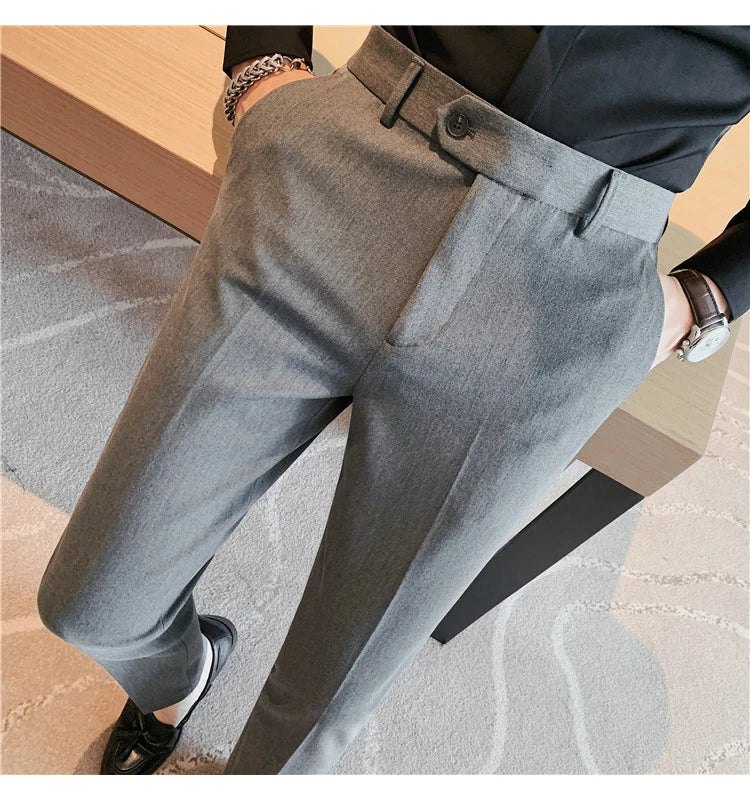 Autumn Winter New Embroidered Business Formal Pants Men Fashion Wedding Slim Fit Trousers High Quality Solid Social Suit Pants
