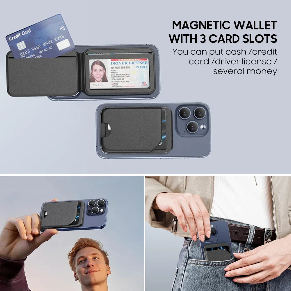2 in 1 Magnetic MagSafe Wallet Stand, Leather Magnetic Card Holder Wallet for iPhone16/15/14/13/12 Series with Adjustable Holder