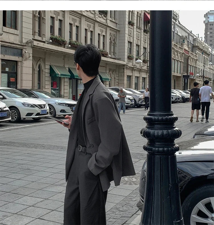 Spring Summer Men Formal Blazers Men Korean Fashion Loose Casual Dress Jacket Men Harajuku Social Suit Jacket Clothing