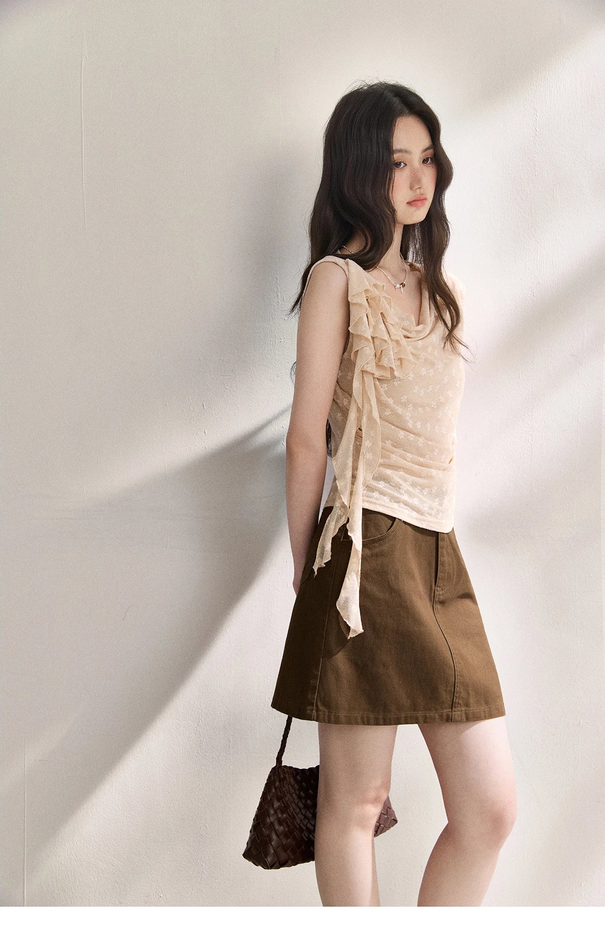 French Floral Lace Swing Neck Shirt For Women 2026 Summer New Pleated 3D Floral Ribbon Hazy Elegant Slim Top MXF24X2617