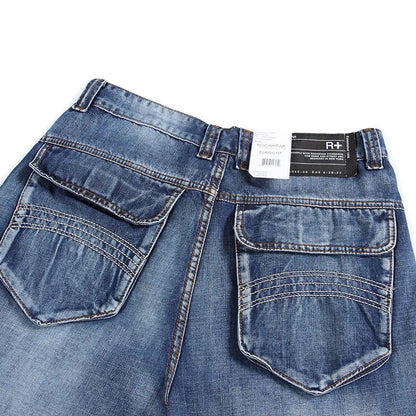 Mens Baggy Jeans Spring and Autumn New Fat Guy Large Size Fashion Multi-pocket Wide Loose Jeans Mens Denim Trousers