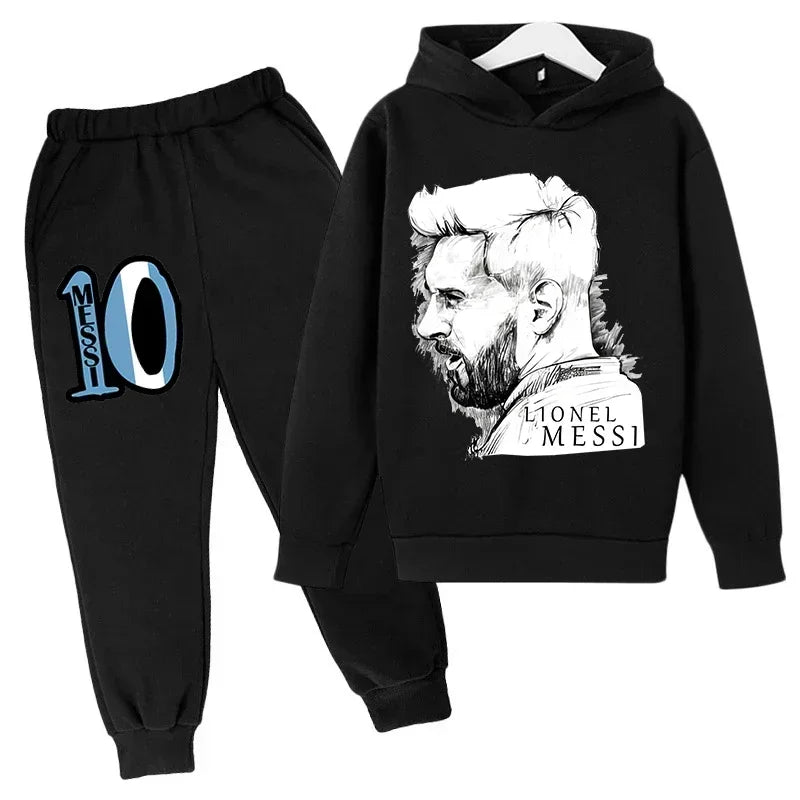 Spring Autumn Children's Hoodie Set Messi Avatar Printed Sportswear Hoodie Pants Suit 2-piece Set Boy Girl Kid Clothes Tracksuit