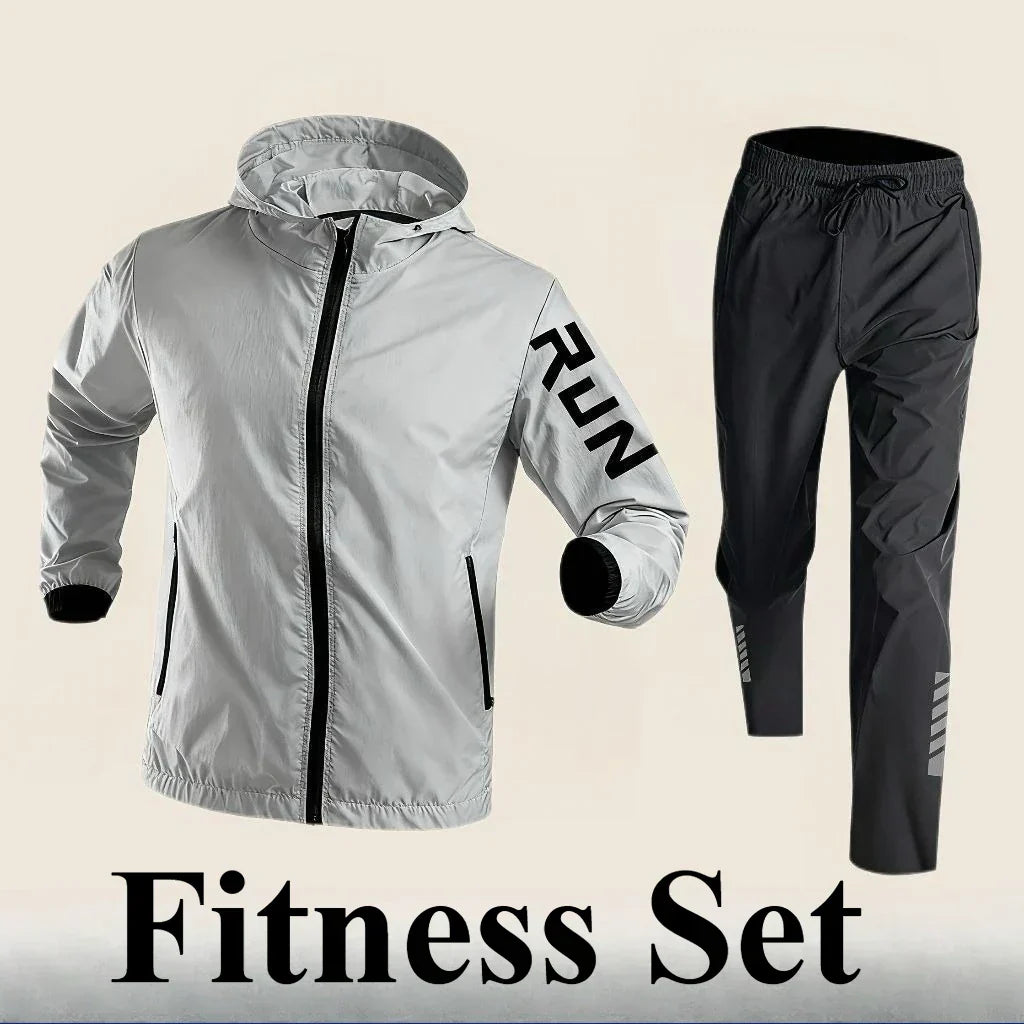 2025 Men's Gym Training Sportswear Running Sets 2 Piece Tracksuit Sports Suit Jacket+Pant Outdoor Workout Morning Run Clothing