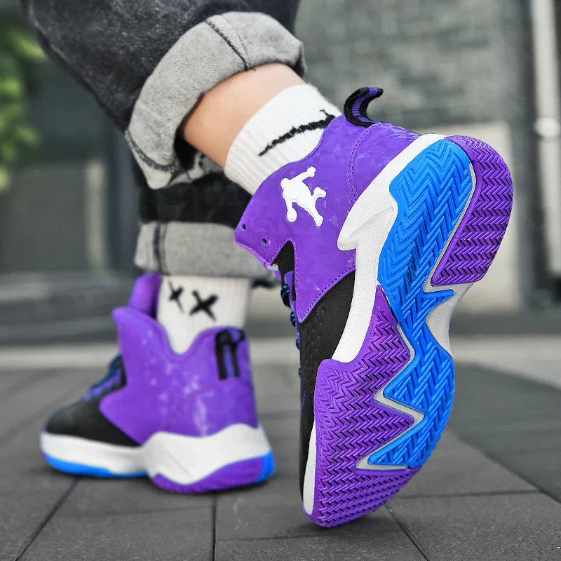 Children Basketball Shoes for Boys Girls Kids Teenagers Breathable Non-slip Lace Up Indoor Outdoor Training Sneakers Tennis Shoe