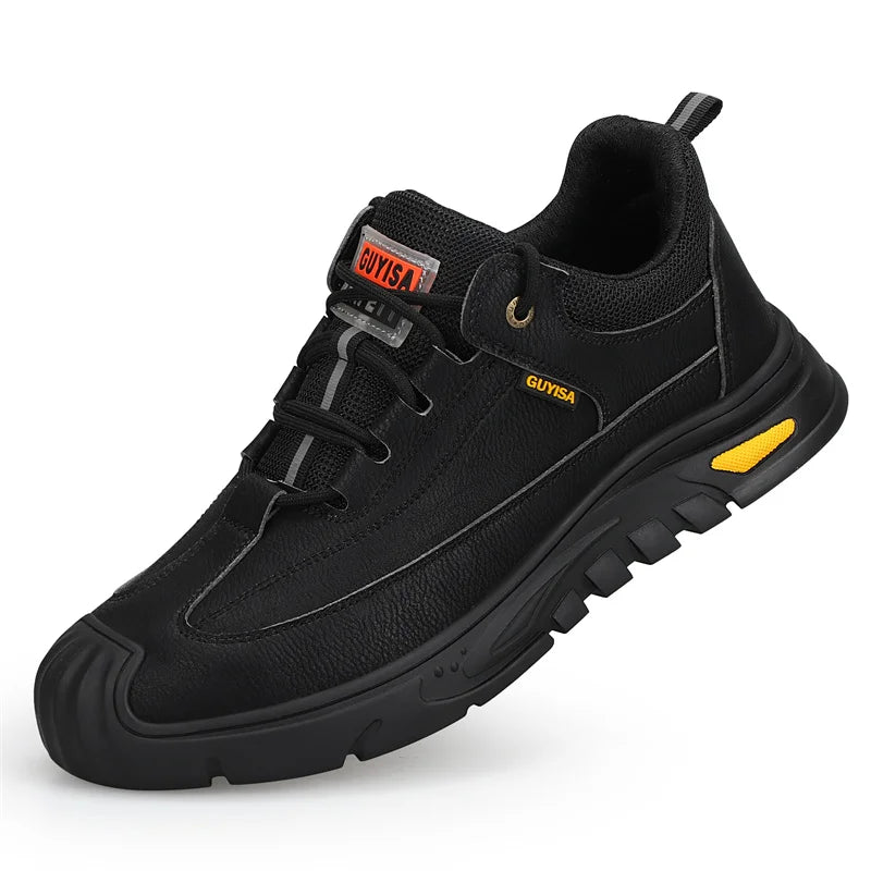 Black Leather Work Safety Shoes Waterproof Indestructible Steel Toe Cap Labor Shoes For Men Breathable Anti Smashing Sneakers