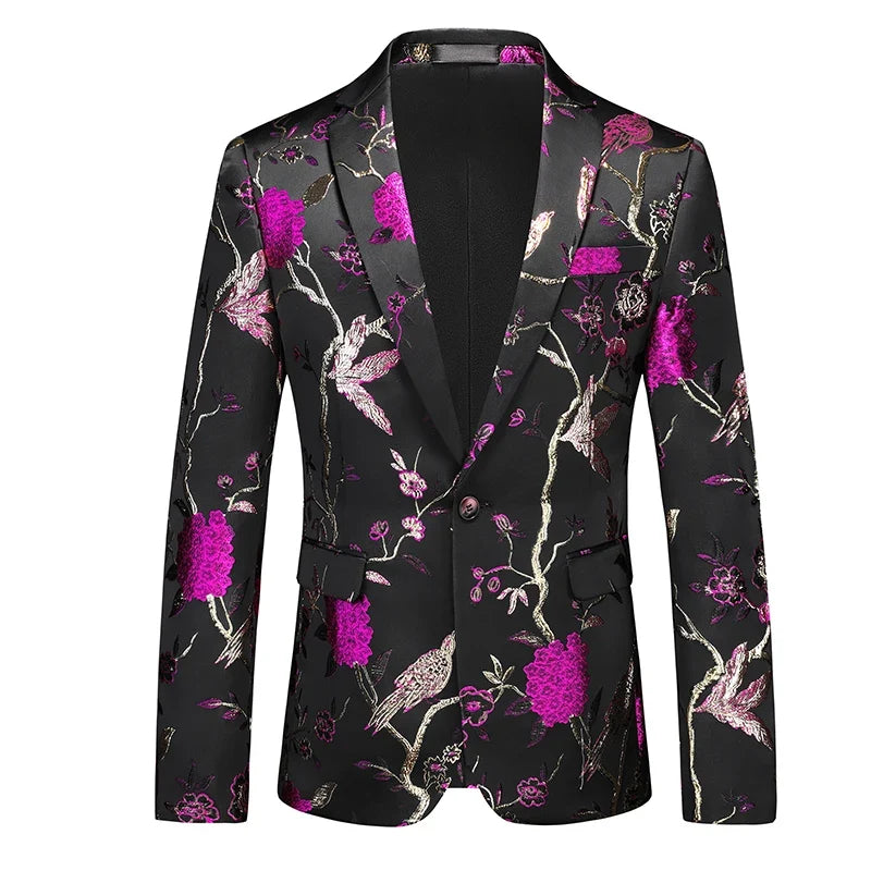 2026 New Men's White Rose Pattern Suit Jacket, Wedding Party Dress Coat, High Quality Men Slim Blazers Masculino Big Size M-6XL