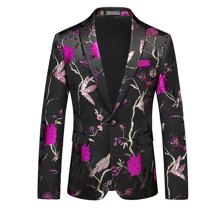 2026 New Men's White Rose Pattern Suit Jacket, Wedding Party Dress Coat, High Quality Men Slim Blazers Masculino Big Size M-6XL
