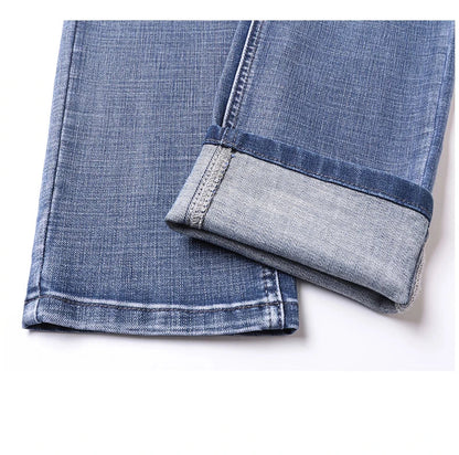 Fashion Light Blue Slim Straight Jeans Men's Spring Autumn Elastic Comfortable Denim Pants Korean Casual Business Trousers