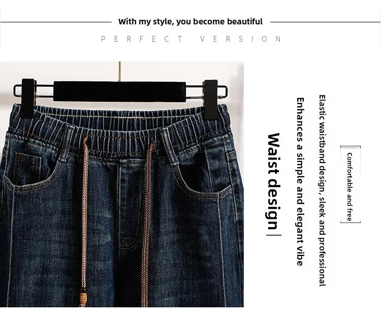 Slimming Wide Leg Jeans Women's Casual Straight Cut Spring Autumn ular plus Size Cotton Stretch Denim Pure Color