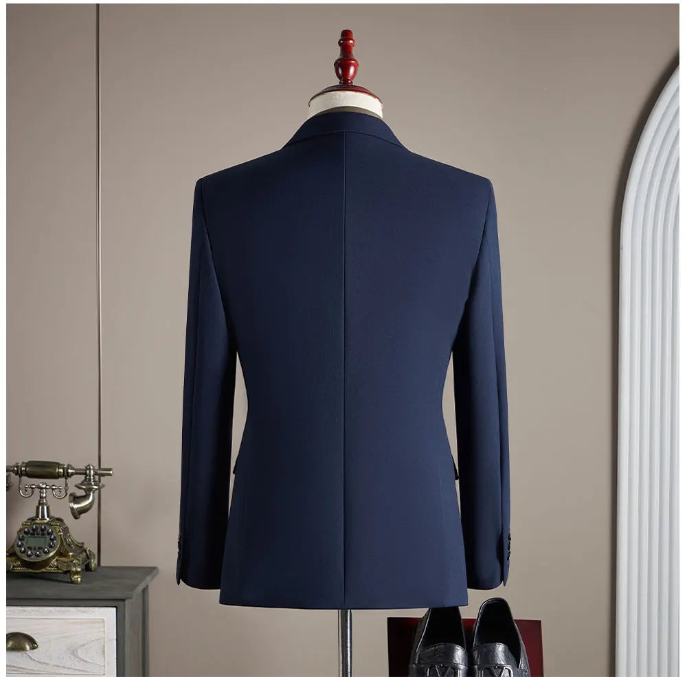 High-End Wool Suit Set for Men, Fashionable and Stylish Business Casual Three-Piece Suit, Tencel Suit, Groom's Wedding Dress