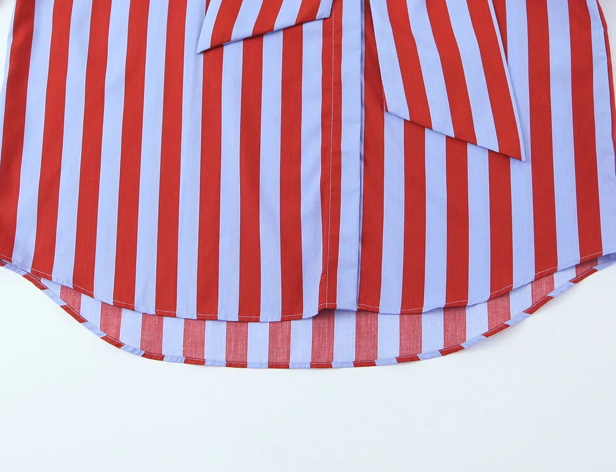 2026 New Women's Striped Shirt With Bow Tie Long Sleeve Loose Casual Blouse Female Fashion Tops