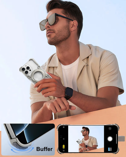 Frameless Phone Case for iPhone 16 Pro Max for MagSafe 360°Rotatable Kickstand with Lanyard Wireless Charging 16 Pro Cover