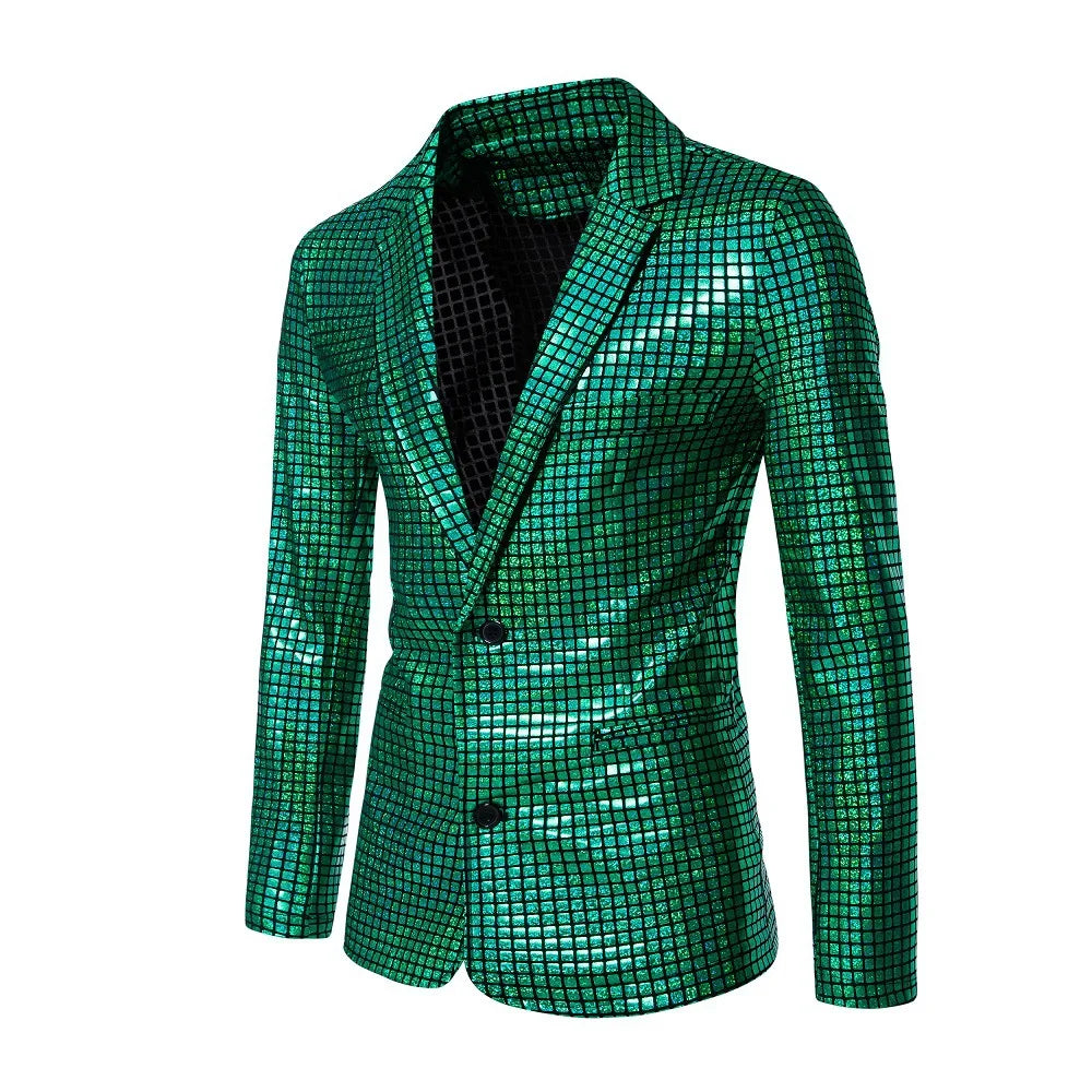 2026 New Men's Blue Plaid Suit Jacket, Fashion Blazer Coats, Black Green Silver Male Tops S M L XL XXL XXXL