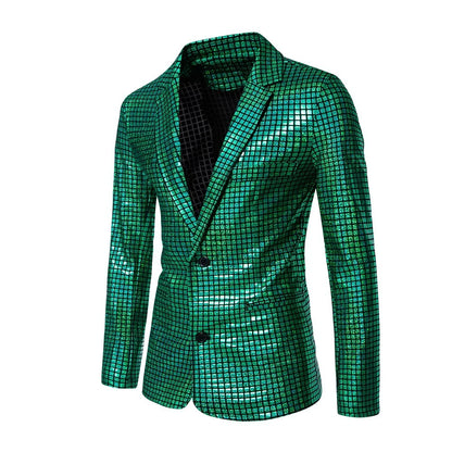 2026 New Men's Blue Plaid Suit Jacket, Fashion Blazer Coats, Black Green Silver Male Tops S M L XL XXL XXXL
