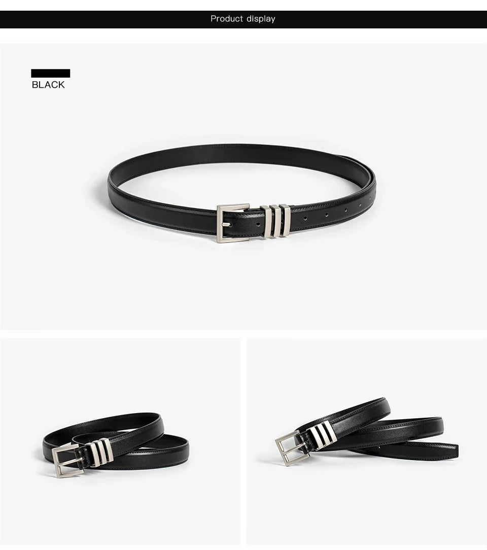 Belts Women Full Grain Leather Versatile Solid Color Metal Buckle 2024 Ladies Accessories Handmade 91055