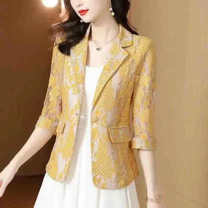 Lace Small Blazer Coat Women's 2025 Spring Summer Korean Version Fashion Ladies Elegant Casual Temperament Female Blazer Jacket