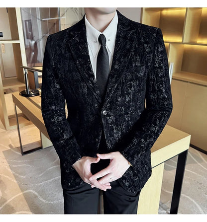 High Quality Plush Jacquard fashion Suit Jacket  Korean Version Slim Fit Business Retro Casual Social Wedding Suit Blazer 5XL-M