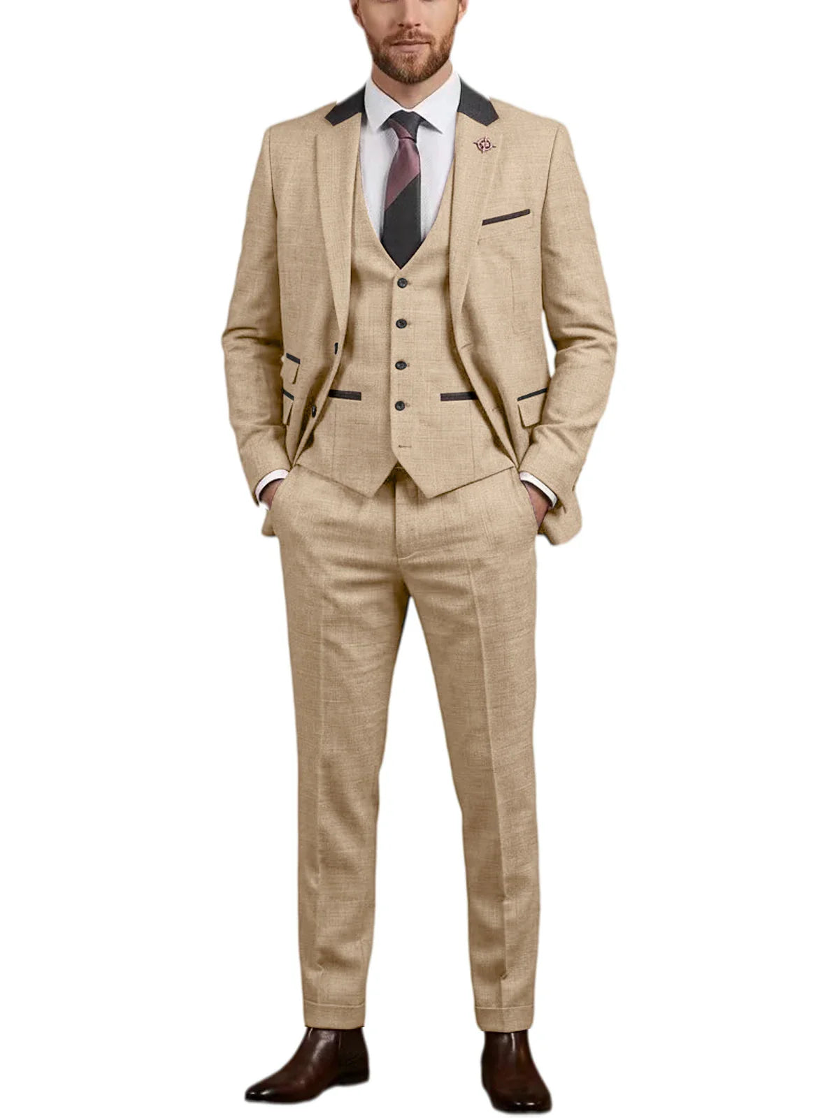 Men's Linen 3 Piece Suit Notch Lapel 2 Buttons Slim Fit Blazer Vest Pants Set Breathable Lightweight For Groom Business Casual
