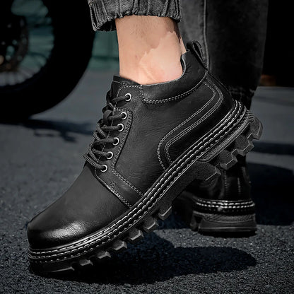 Genuine Leather Men Boots Cow Leather Upper Durable Sole Lace up Autumn Winter Boots Fur Daily Leisure Outdoor Shoes For Man New