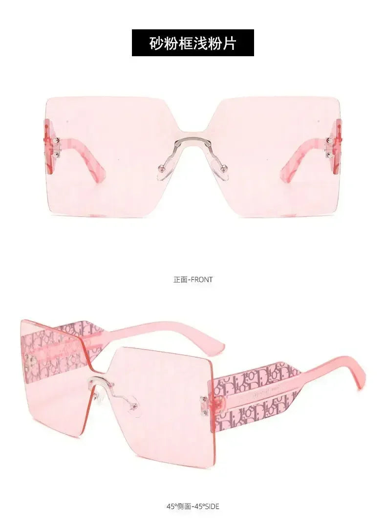 New Fashion Rimless Sunglasses Women Large Frame One Piece Sun Glasses Ladies Luxury Letter Coated Eyewears Gafas De Sol UV400