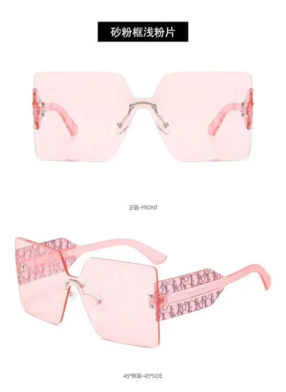 New Fashion Rimless Sunglasses Women Large Frame One Piece Sun Glasses Ladies Luxury Letter Coated Eyewears Gafas De Sol UV400