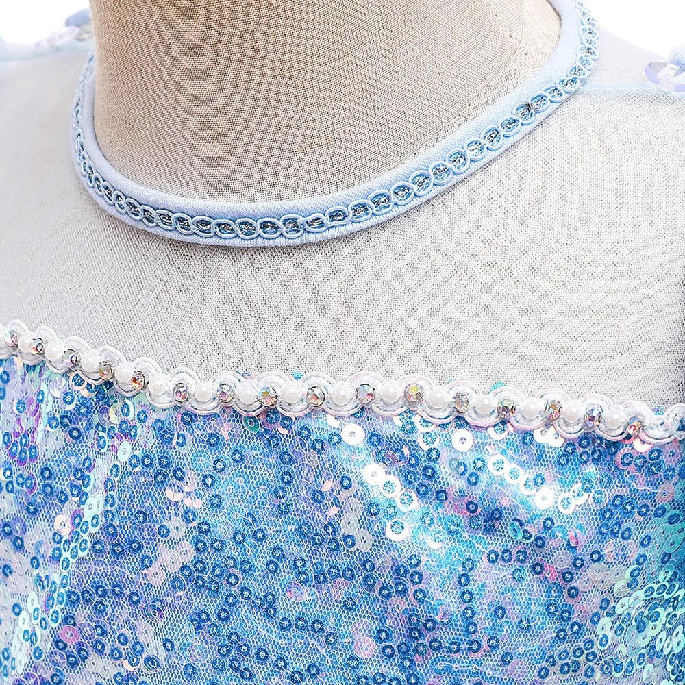 2026 Summer Frozen Costume Princess Dress for Girls White Sequined Carnival Dress Kids Cosplay Snow Queen Elsa Dress For Girls