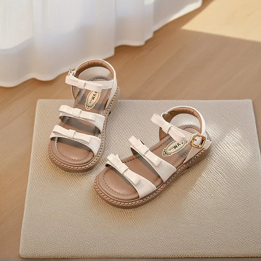 Bling Rhinestone Heart Buckles Strap Sandals for Kids Girls Brand Design Bowknot Sandalias Children Soft  Summer Flat Shoes