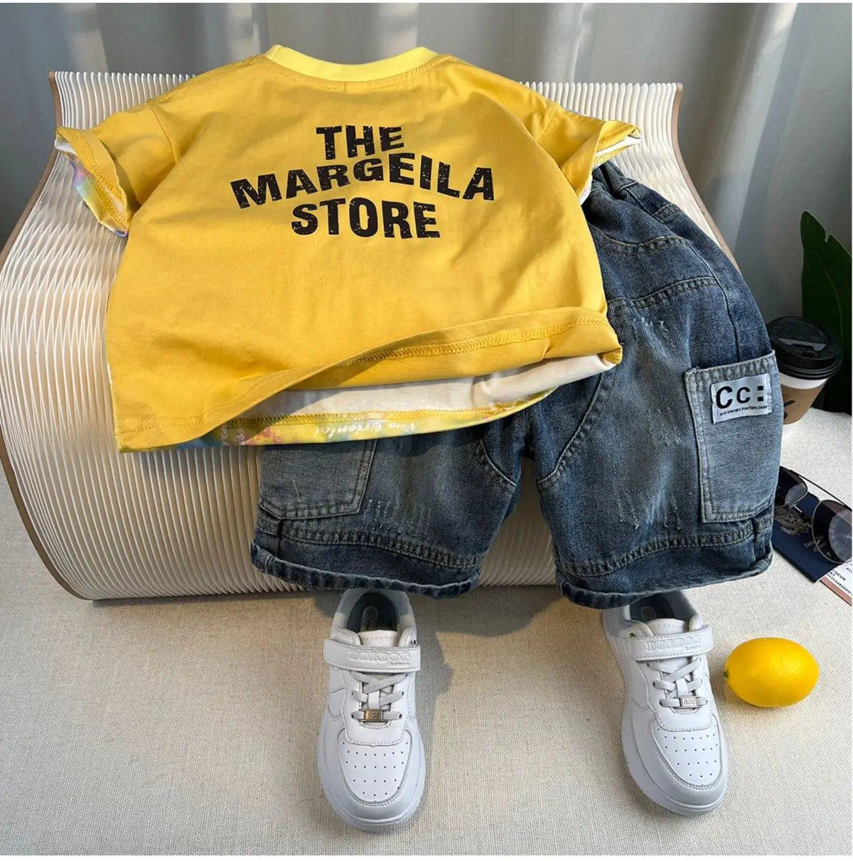 Korean Children's Summer Clothes Kids Set Outfits Boys 2026 Handsome Sleeveless&Short Sleeved T-shirt Denim Shorts 2-piece Set