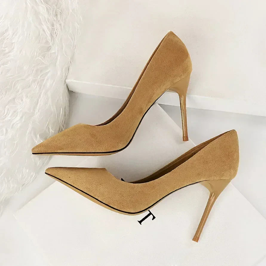 Women 9cm High Heels Daily Party Colorful Suede Pumps Female Scarpins Stiletto Evening Banquet Red Yellow Shoes Plus Size 34-43