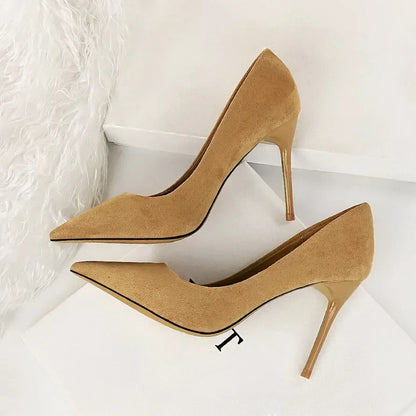 Women 9cm High Heels Daily Party Colorful Suede Pumps Female Scarpins Stiletto Evening Banquet Red Yellow Shoes Plus Size 34-43