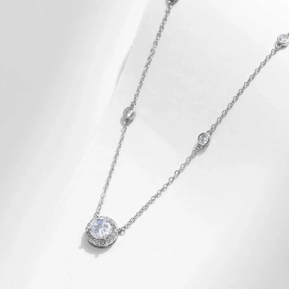 925 Sterling Silver Luxury Round Clear AAAAA Zircon Pendant Necklace For Women Wedding Engagement Bridal Fine Jewelry