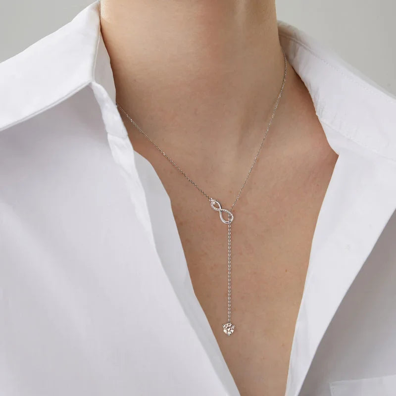 Round Moissanite Infinity Charm Pendant Necklace for Women S925 Sterling Silver Necklaces Chains Wedding Jewelry Gifts