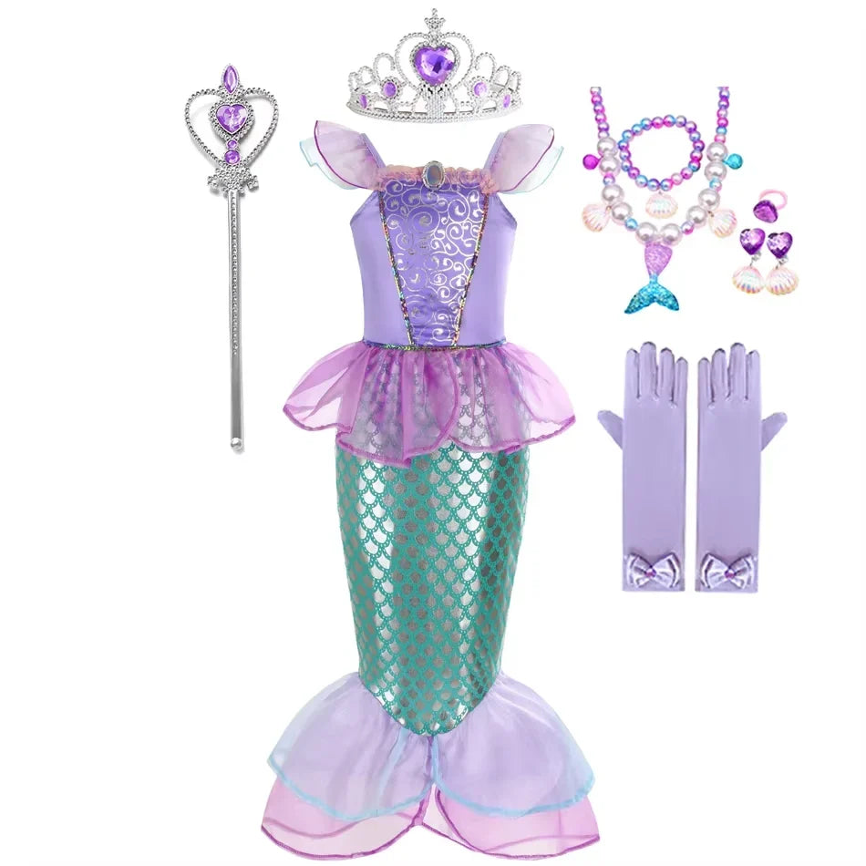 Summer Mermaid Birthday Party Dress Girl Cute Costume Carnival Anime Cosplay Outfits 2-10 Yrs Kids Fantasy Disguise Prom Gown