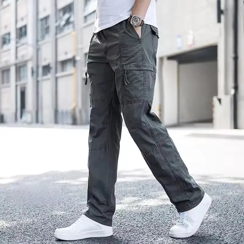 Casual Pants Men's Cargo Trousers Straight Leg Work Pants Men Cotton Casual Loose Spring Summer Wide Overalls Male Multi Pockets