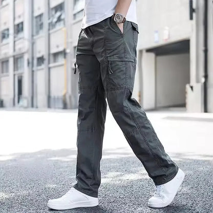Casual Pants Men's Cargo Trousers Straight Leg Work Pants Men Cotton Casual Loose Spring Summer Wide Overalls Male Multi Pockets