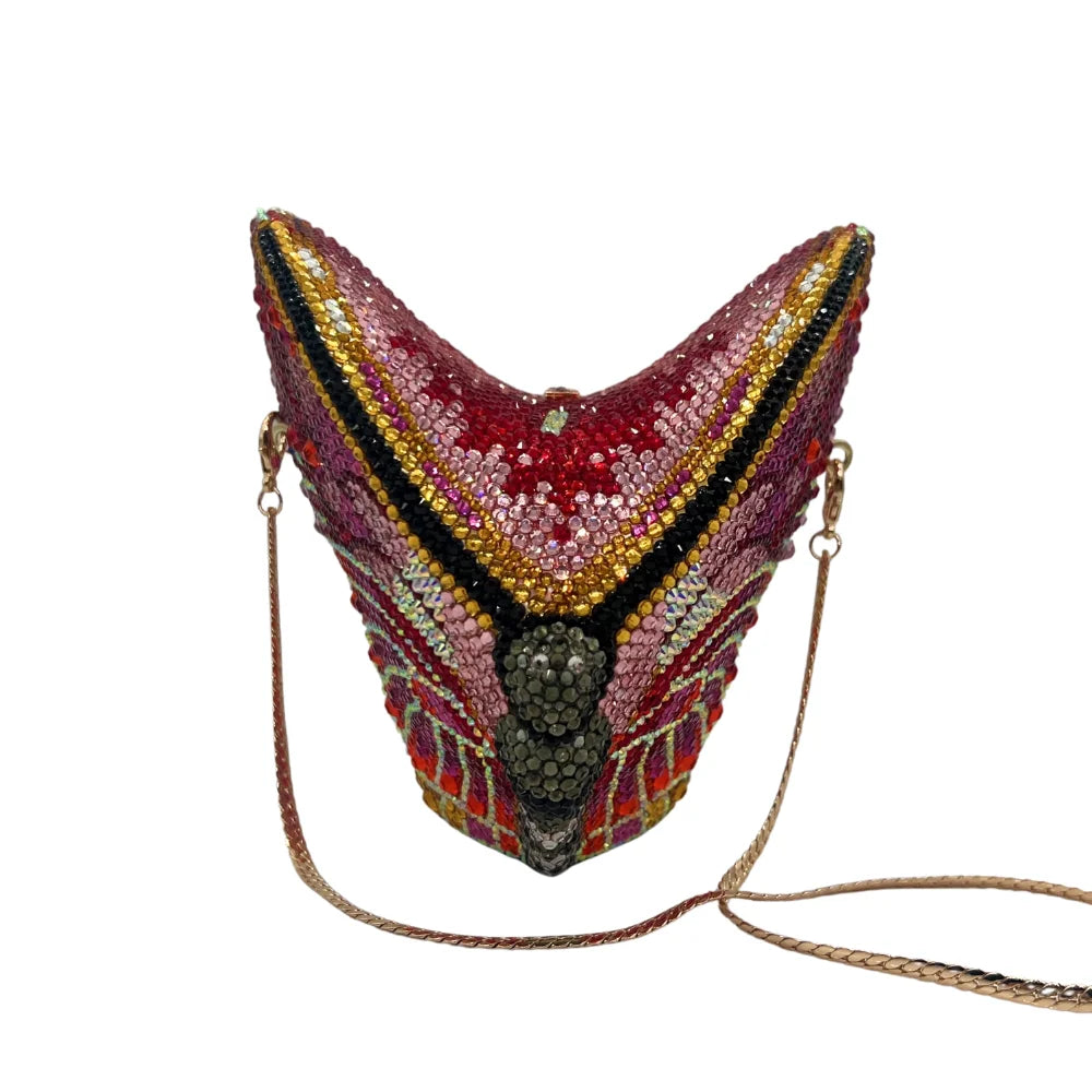Hot Selling Butterfly Monarch Shaped Crystal Luxury Evening Bag Rhinestone Clutch Purse for Ladies Trendy Metal Frame Handbag