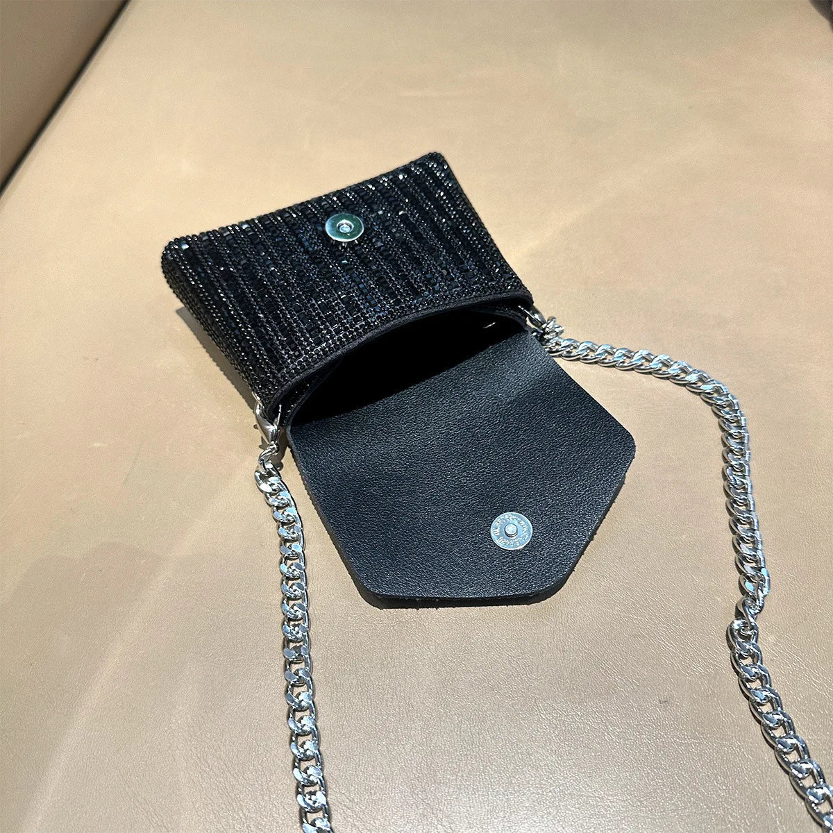 Rhinestones Bag for Women 2024 Mini Purses and Handbags Clutch Wallets Ladies PU Leather Chain Party Evening Shoulder Bag