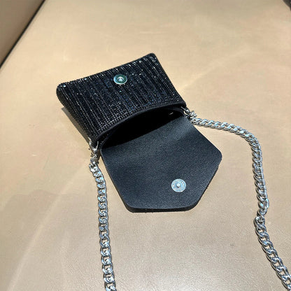 Rhinestones Bag for Women 2024 Mini Purses and Handbags Clutch Wallets Ladies PU Leather Chain Party Evening Shoulder Bag