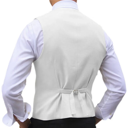 Men Vest White Solid Double Button V Neck Waistcoat For Wedding Banquet Business Party Casual Work Casual Daily Men Suit Vest