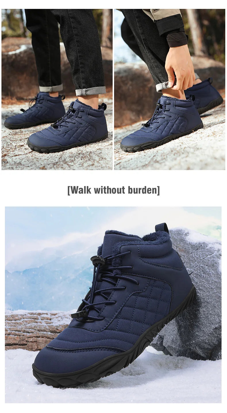 New Winter Booties Outdoor Waterproof Barefoot Boots For Men Ankle Boots Plush Warm Snow Shoes Non-slip Casual Sneakers Big Size