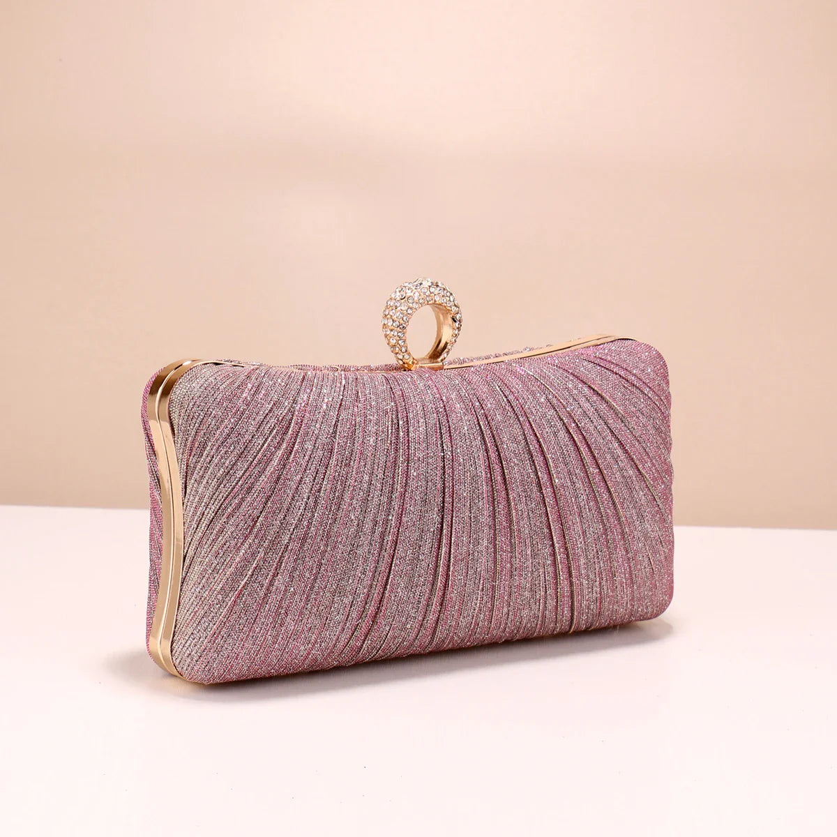 Valentine's Day Evening Bags Finger Ring Diamonds Clutch Ruched Fashion Prom Dinner Handbags With Chain Purse