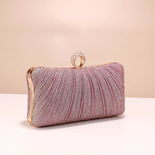 Valentine's Day Evening Bags Finger Ring Diamonds Clutch Ruched Fashion Prom Dinner Handbags With Chain Purse
