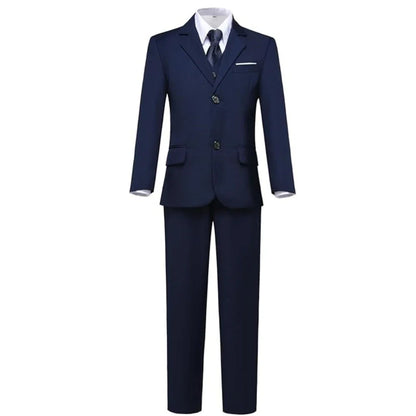 Vintage Boy's 4 Pieces Suit Set Jacket Vest Pants Bow-tie Kids Formal Tuxedo Slim Fit Slit Pocket Child Blazer Suits