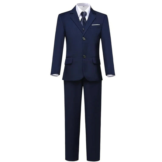 Vintage Boy's 4 Pieces Suit Set Jacket Vest Pants Bow-tie Kids Formal Tuxedo Slim Fit Slit Pocket Child Blazer Suits