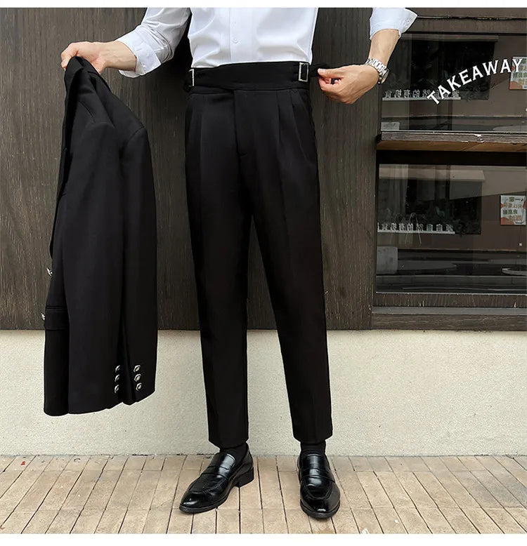 2025 New Naples High Waist Mens Suit Pants Double-Blade Gurkha Chino Slim Fit Trousers Fashion Men Wedding Party Casual Pant