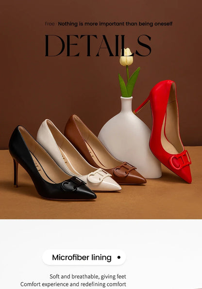 Women's High Heels New Pointed Metal Buckle Party Carnival Women's Shoes 9cm
